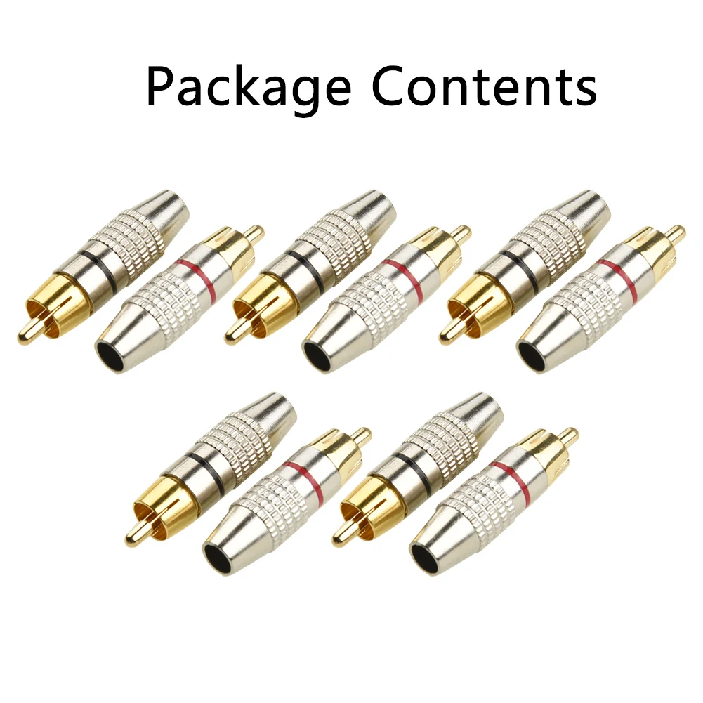 

Male RCA Plugs Accessory Great 10Pcs Cable Connector Gold Plated Metal Adapters Video Locking 11x45mm Audio Durable