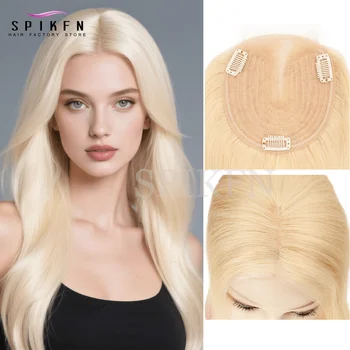 Human Hair Topper Wig 10" 14" 18" For Women 13X13 Lace Middle Part No Bangs T Part Clip In Hair Toupee Remy Natural Hair Piece