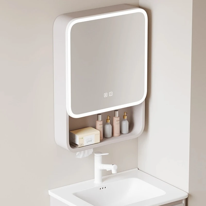 ‌Smart LED Makeup Mirror Cabinet, Space Aluminum Corner Round Wall Mounted Storage, Bathroom Medicine Cabinet with Lights