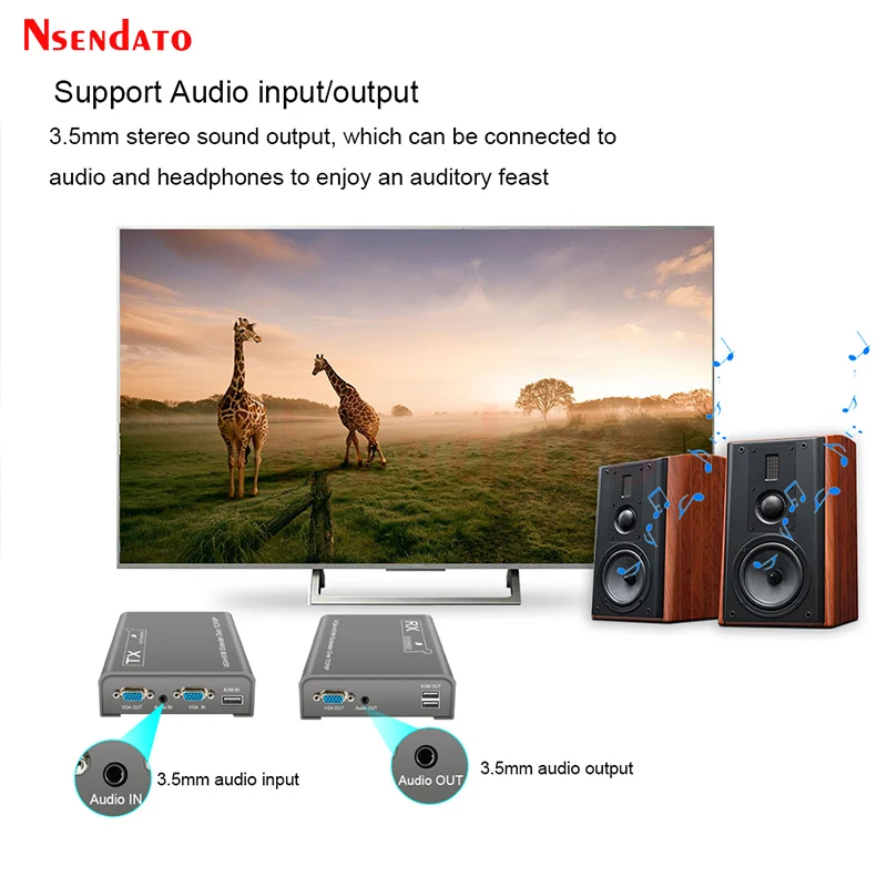 VGA KVM Extender RJ45 1080P 200m Over IP CAT6 Rj45 Ethernet Network Extension Cable KVM VGA Extender Switch For Mouse Keyboard