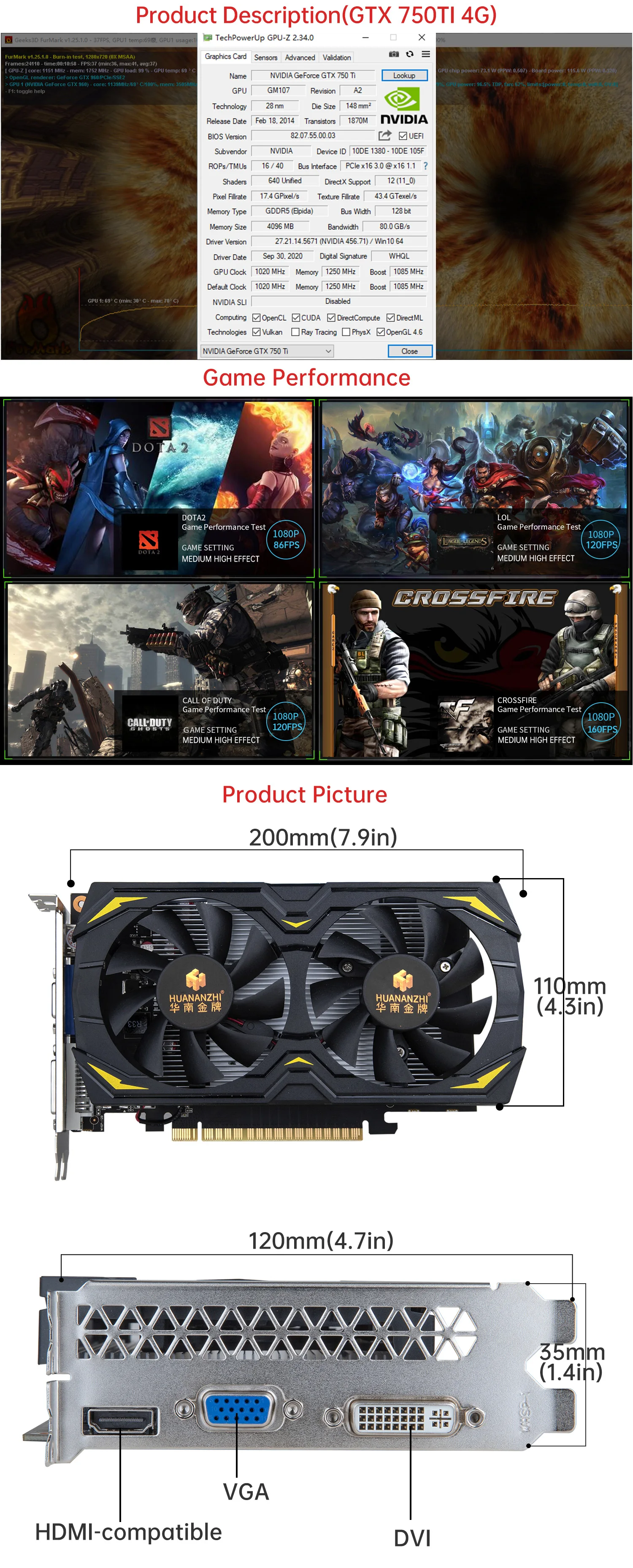 external graphics card for pc HUANANZHI GTX 960 760 650 1050TI 1060 2G 4G 6G Graphics Card RX 550 560 4G GDDR5 GDDR4 VGA HDMI-Compatibl Video Cards video card in computer