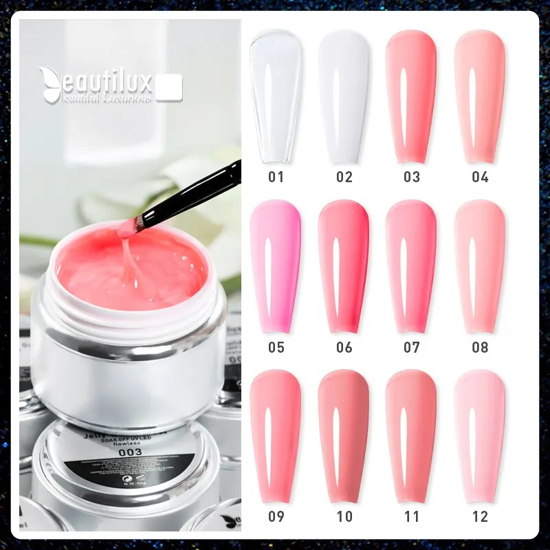 Beautlux Hard Builder Nail Art Gel Rosa Chiaro Latteo Camouflage Autolivellante Gel Uv Gel Bianco Francese Smalto Per Unghie 50G