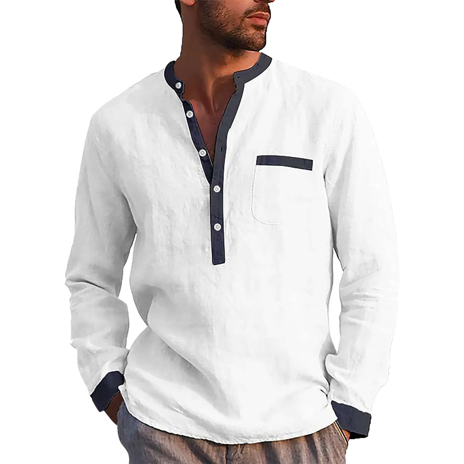 

Mens Fashion Casual Simple Comfortable Solid Color Collar Shirt Top Hip-hop Tee Top