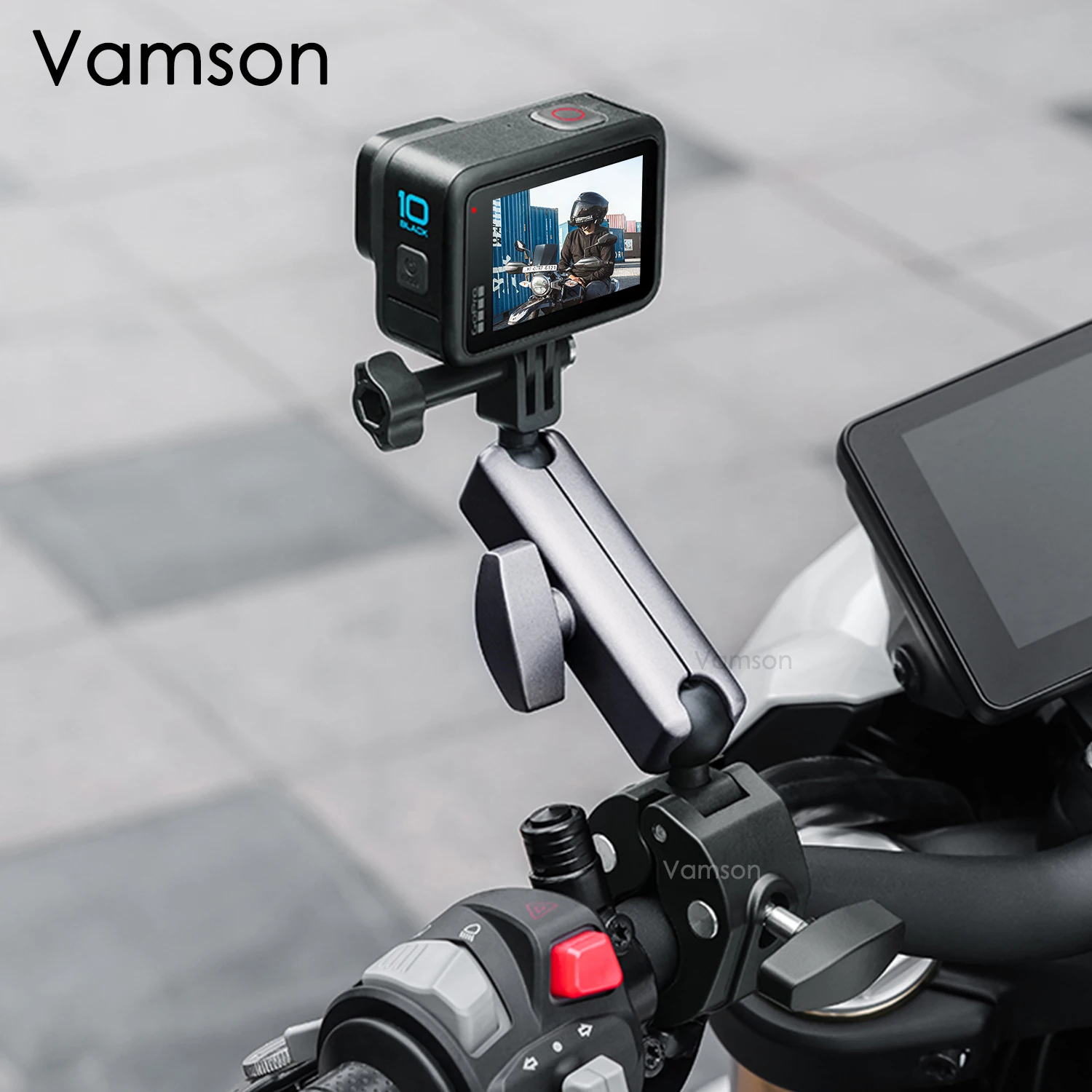 Motorcycle - Scooter Mirror Mount & Quick Grip XL Holder for iPhone 13 Pro Max (sku 58917)