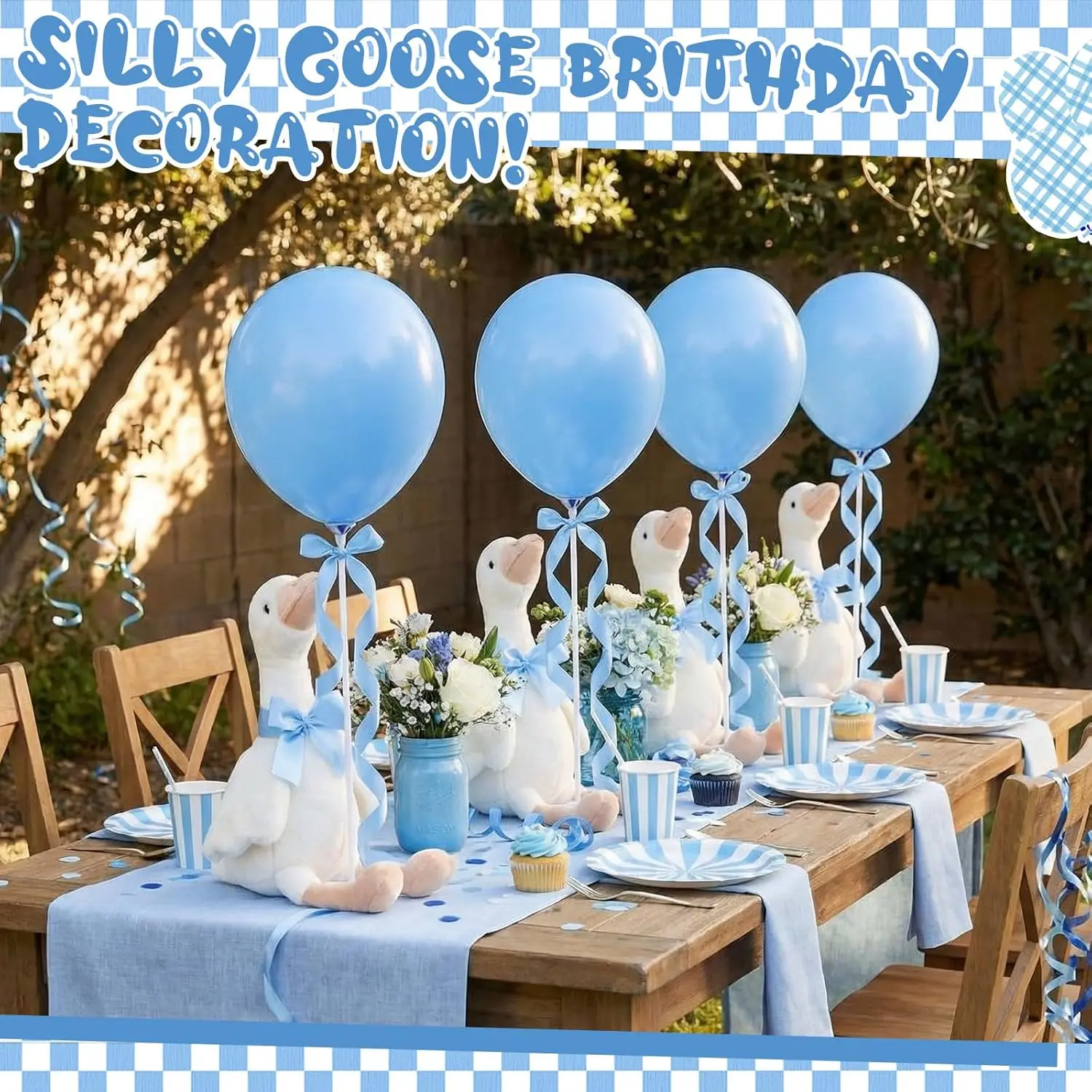 6/10 sets van één grappige tafeldecoratie: een gans knuffel, perfect als decoratie voor een babyshower of eerste verjaardag._voghion.com