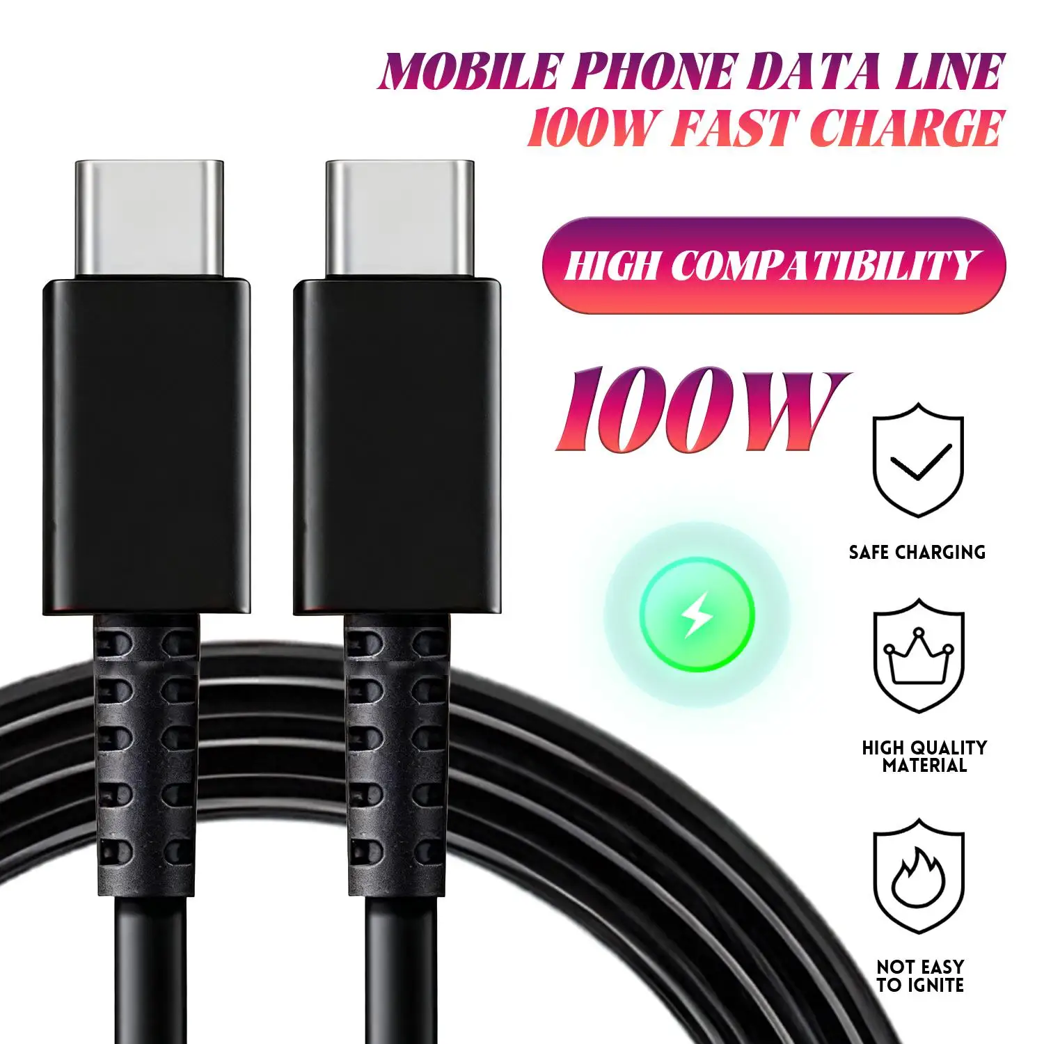 100W Fast Charging Type-C to Type-C Data Cable