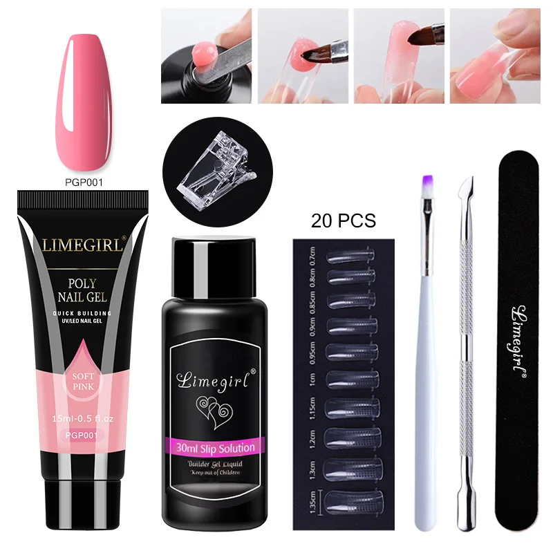 15ml-Poly-Nagel-Gel-komplettes-Set-f-r-Nagel-verl-ngerung-Glitter ...