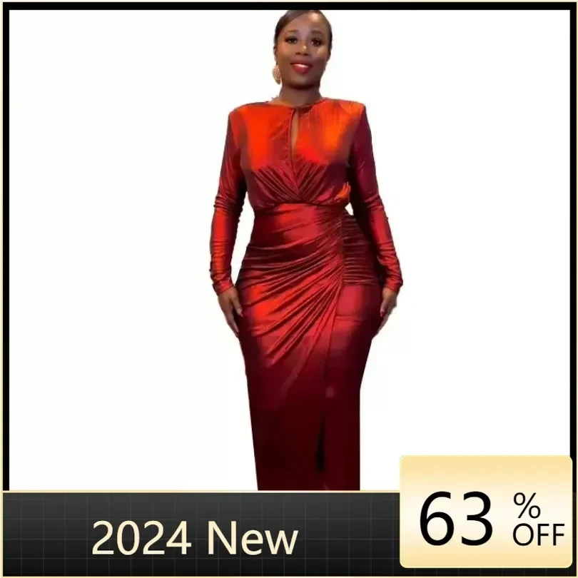 2024 New Craft Bright Face Sexy Women's Dress with Hip Wrap Slim Fit V-neck Hollow Long Party Leisure MIDI Dress