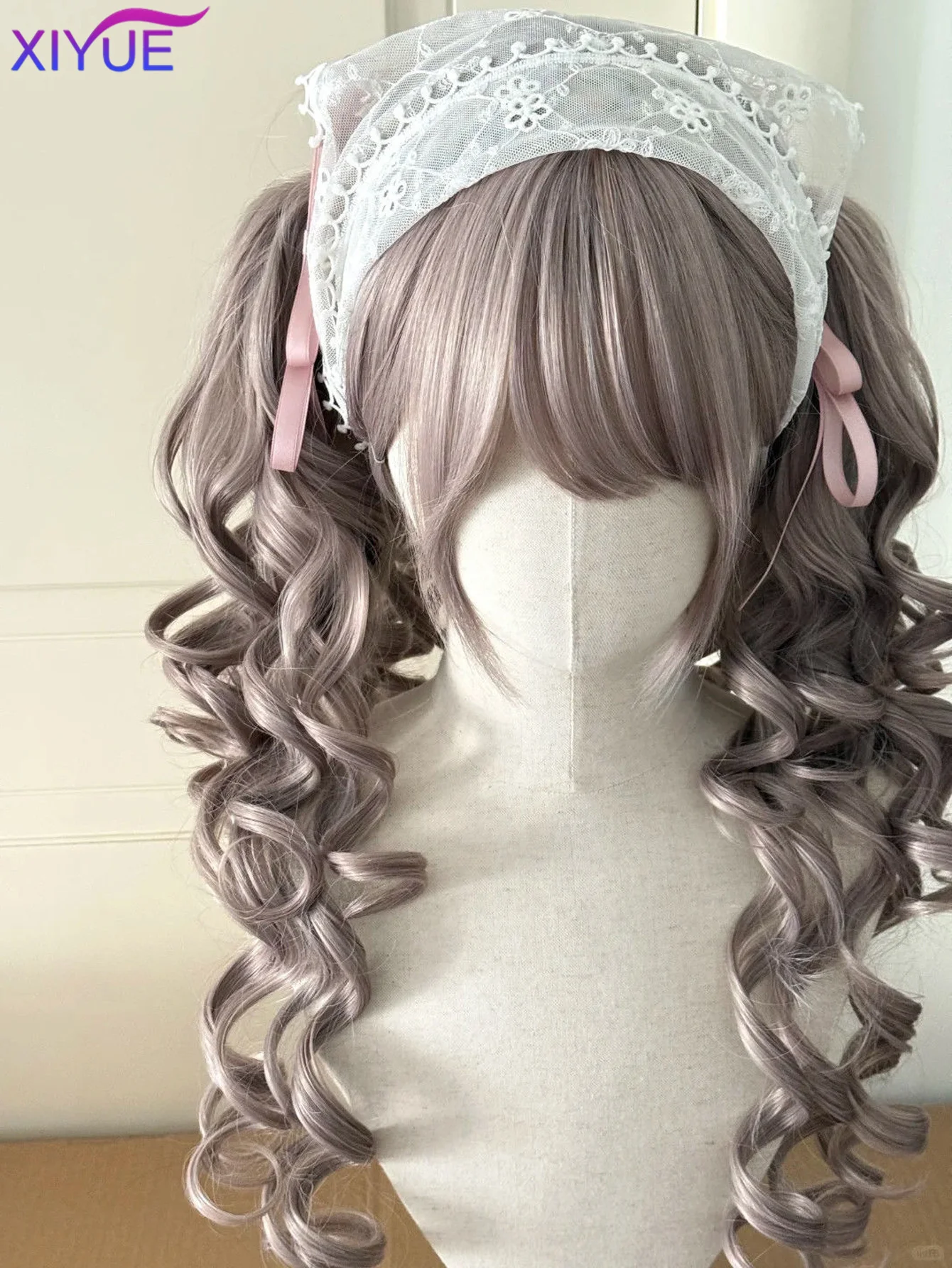Synthetic Princess Cut Double ponytail Lolita Wig with Bangs Girl Blonde brown powder White gray Cosplay Halloween Harajuku wig
