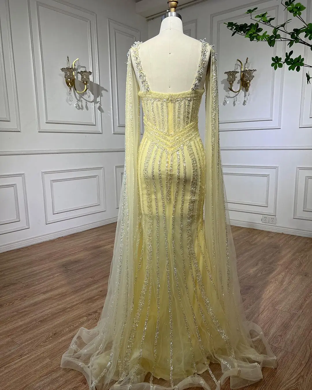 S1aed7a0698e34237b9be98c09eec9663V Lilac Cape Sleeves Mermaid Luxury Beaded Evening Dresses Open Split Wedding Party Gowns For Women Mallzona