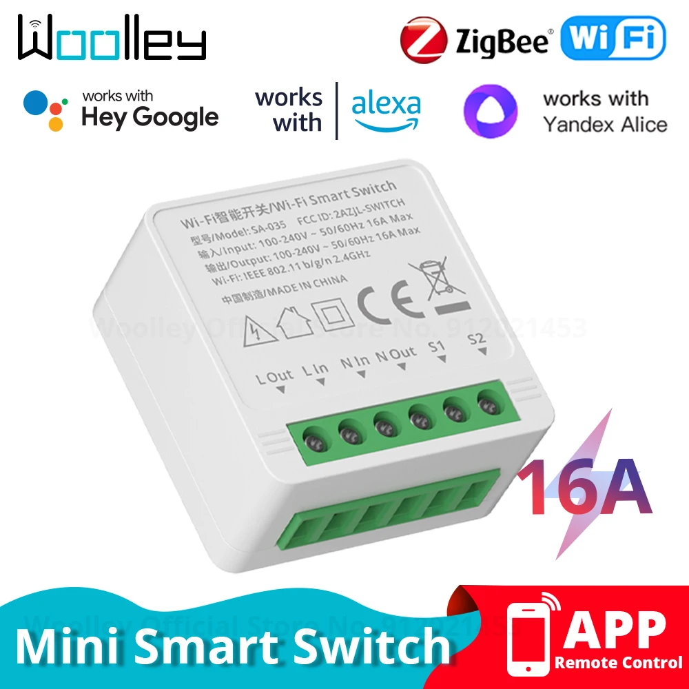 Zigbee Wifi Smart Switch 16A 10A 2-way Control Mini Relay Home Appliance Automation Breaker Alexa Alice Google Home