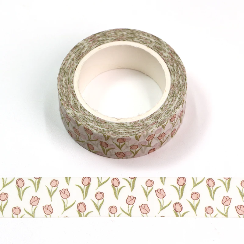 Deco Watercolor Tulip Pattern Washi Tape 1PC 10M For Scrapbooking Planner