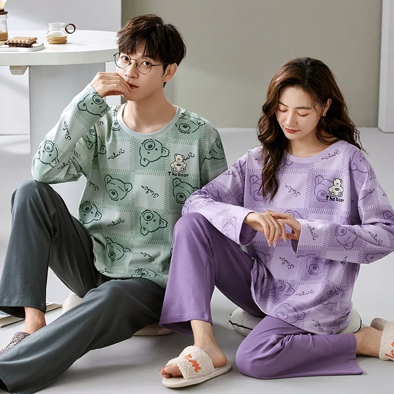 Autumn Couple Pajamas Sets for Men Plus Size Sleepwear Comfortable Homewear Autumn Spring Loungewear Long Sleeve Pijamas Suit