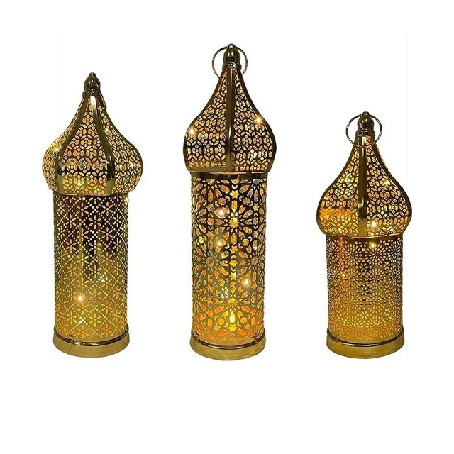 1 قطعة فانوس حديد مجوف ذهبي مغربي لرمضان ديكور منزلي حلي خفيفة بدون بطاريات ديكور حرفي 5