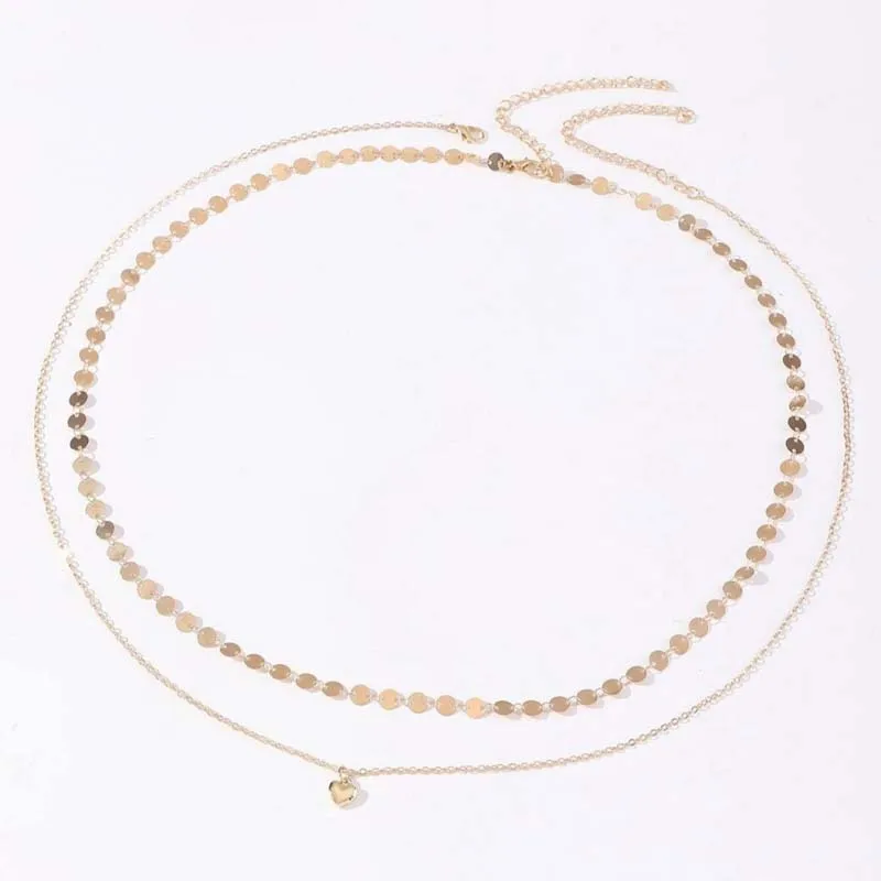 Fashion Metal Sequins Heart Waist Chain for Women Simple Gold Color Love Pendant Double Layered Belly Chain Sexy Jewelry Gifts