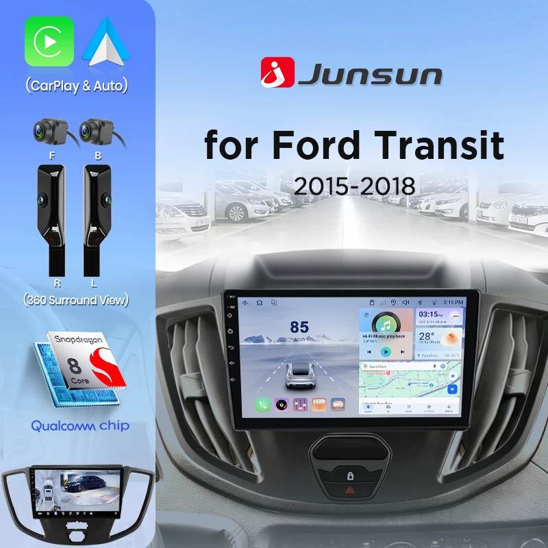 Junsun Autoradio für Ford Transit 2015 2016 2017 2018 Android Auto 360 ° Multimedia Wireless CarPlay SWC Nav 8-Kern-Navi 4G-LTE WiFi DSP RDS BT SWC IPS Touchscreen Autoradio Videoplayer Head Unit Stereo