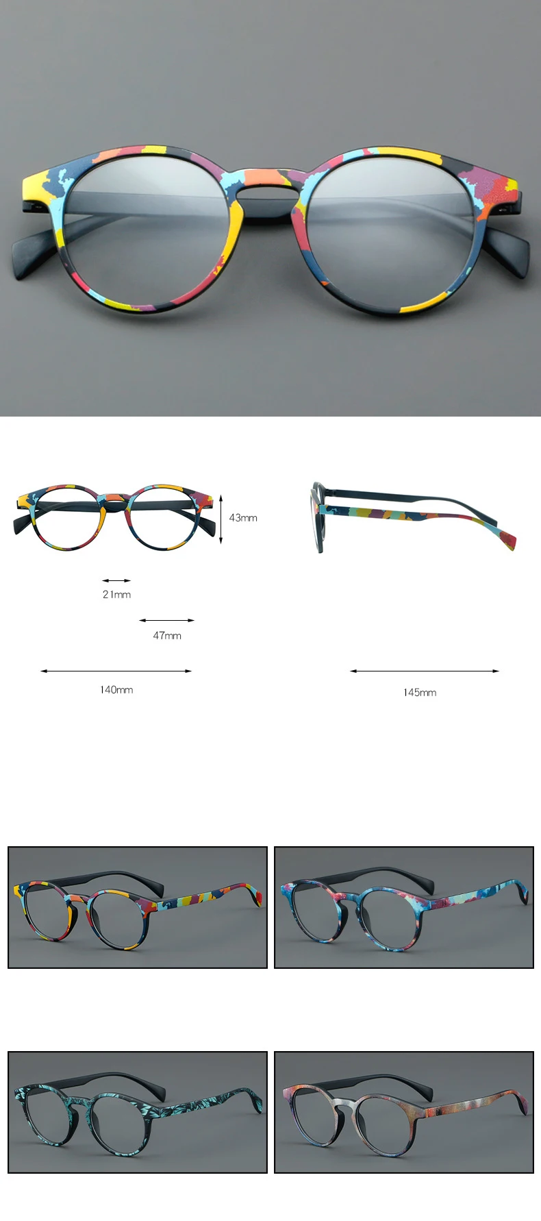 R57059 Regenbogen Tr90 Presbyopie Brillen Dame Trend Cat Eye Lesebrille Dioptrie +100 +200 +300 Optische Klare Brille – Detail 1