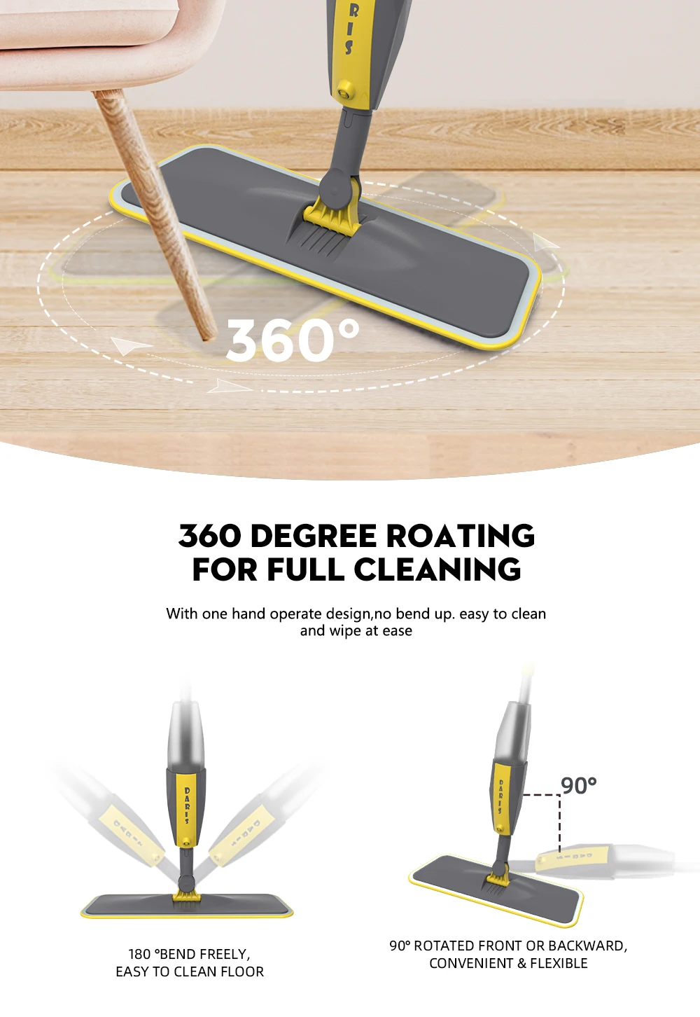 Description Picture 5 of itemSDARISB 360° Rotating Spray Microfiber Mop For Floor Cleaning Magic Multifunction Floor Cleaning Brooms Mop With Reusable Pads