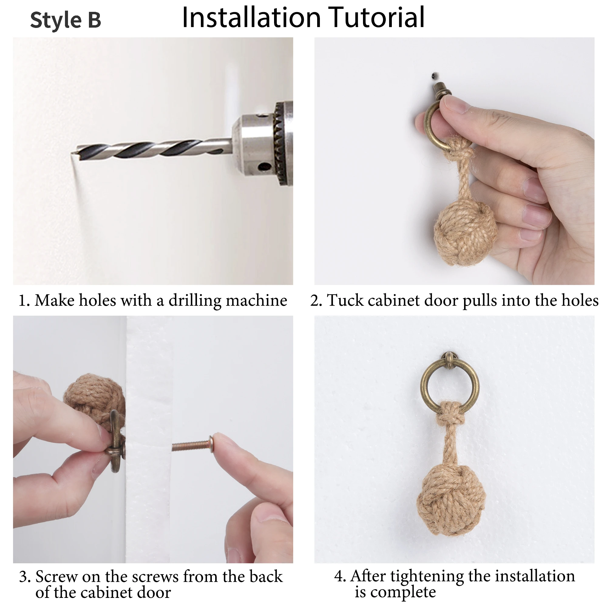 Description Picture 3 of itemHemp Rope Drawer Knobs Round Handmade Cabinets Dresser Handles Wood Kitchen Cupboard Wardrobe Door Pulls for Furniture