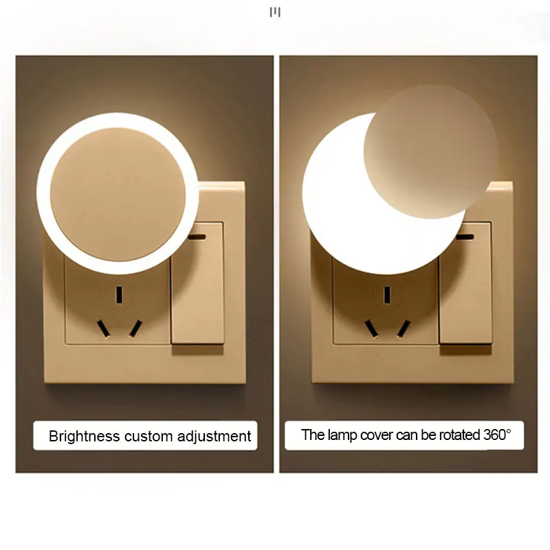 Night Light With EU US Plug Smart Light Control Round Energy-Saving LED Night Lamp Bedside Wall Lights for Home Hallway Pathway