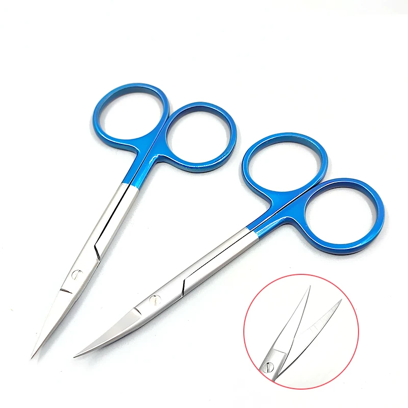 

Eye scissors with basket handle Straight curved tip double eyelid express scissors Aesthetic Surgery medical scissors 9.5cm