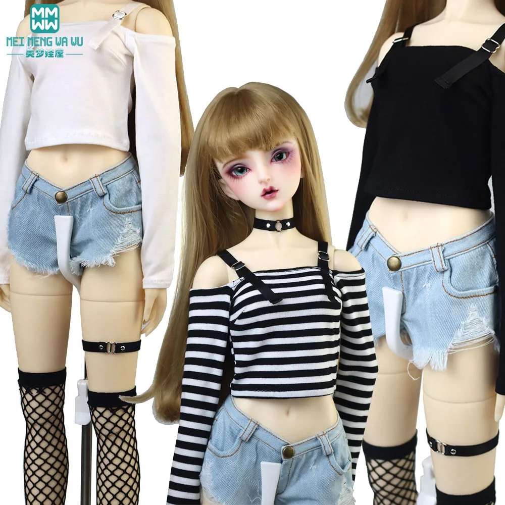 

New BJD Doll Clothes 43-60cm 1/3 1/4 DD SD DDL Toy Ball Joint Doll Fashion Sling T-Shirt Black White Striped Pink