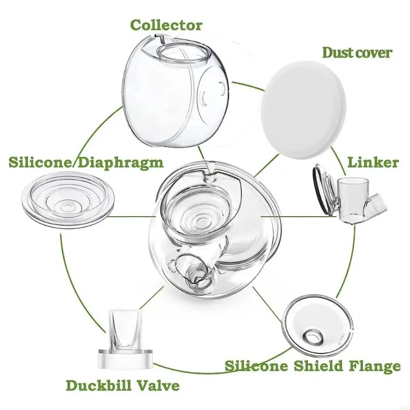 J6BE Set of 6pcs Portable Breast Milk Extractor Collection Cup with Flange Insert Dustproof Cover Lid for S12 Breast