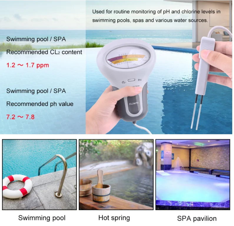 CL2&PH Tester Portable Residual chlorine detector Water quality analyzer for Drinking water Spa Swimming Pool aquarium