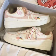 

QWEEK Sneakers 2022 New Spring Original Design Cherry Blossom White Kawaii Shoes Women's All-match Sports Platform Vulcanize