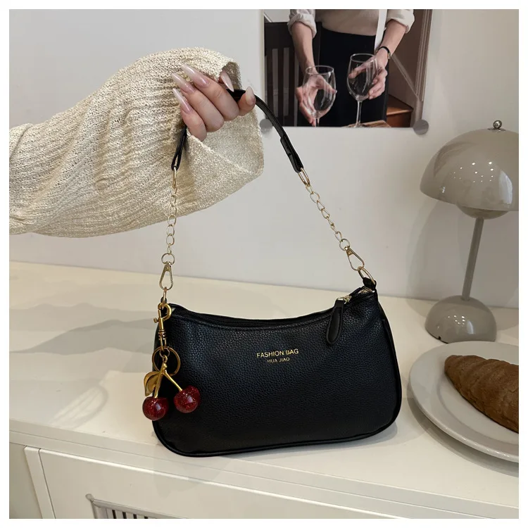 2026 Trendy Cherry Women Shoulder Bag PU Leather Hobo Bag Cute Cherry Charm Underarm Bag Small Crossbody Purse Daily for Girls 3