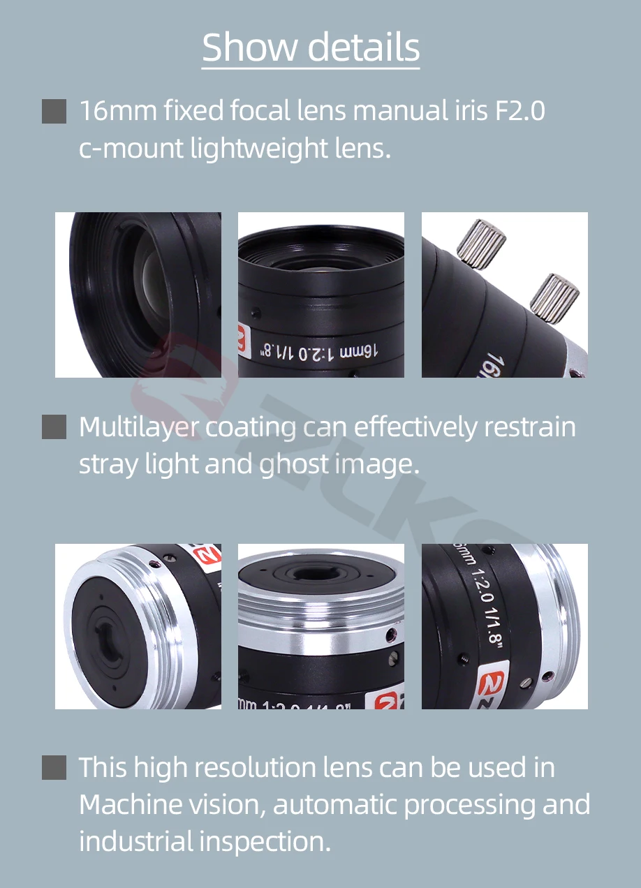 ZLKC fa c mount 16mm Blende f2.5 1/2,0 "Bildformat Bild verarbeitung überwachungs kamera für CCTV manuelle Iris linse 1/1 Megapixel – Detail 12