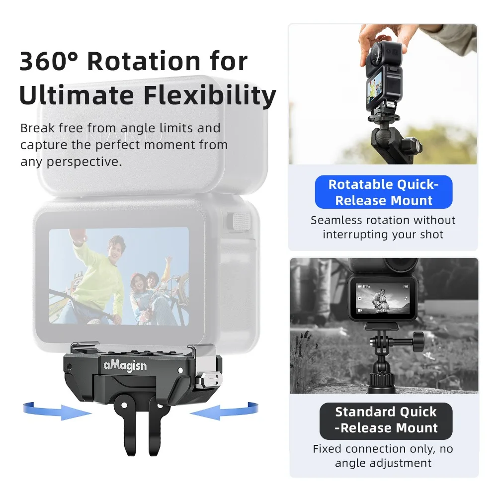 아마기스앤 360 ° DJI 오즈모 액션 6 / 나노용 병렬 회전식 금속 자석 마운트, 안정적인 촬영 카메라 액세서리