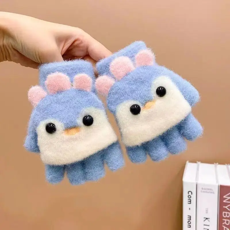 Kids Cartoon Flip Gloves Winter Thick Warm Boy Girl Half Finger Mittens Outdoor Windproof Children Writing Five Finger Gloves winter gloves ski gloves baby mittens leather gloves paw patrol gloves anti scratching gloves cat gloves halloween gloves children dance gloves girls satin gloves
