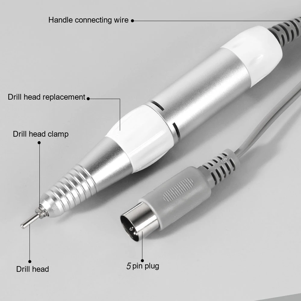 5 PIN Electric Nail Drill Pen Handle File Polish Grind Machine Handpiece Manicure Pedicure Tool Nail Drill Accessories 4