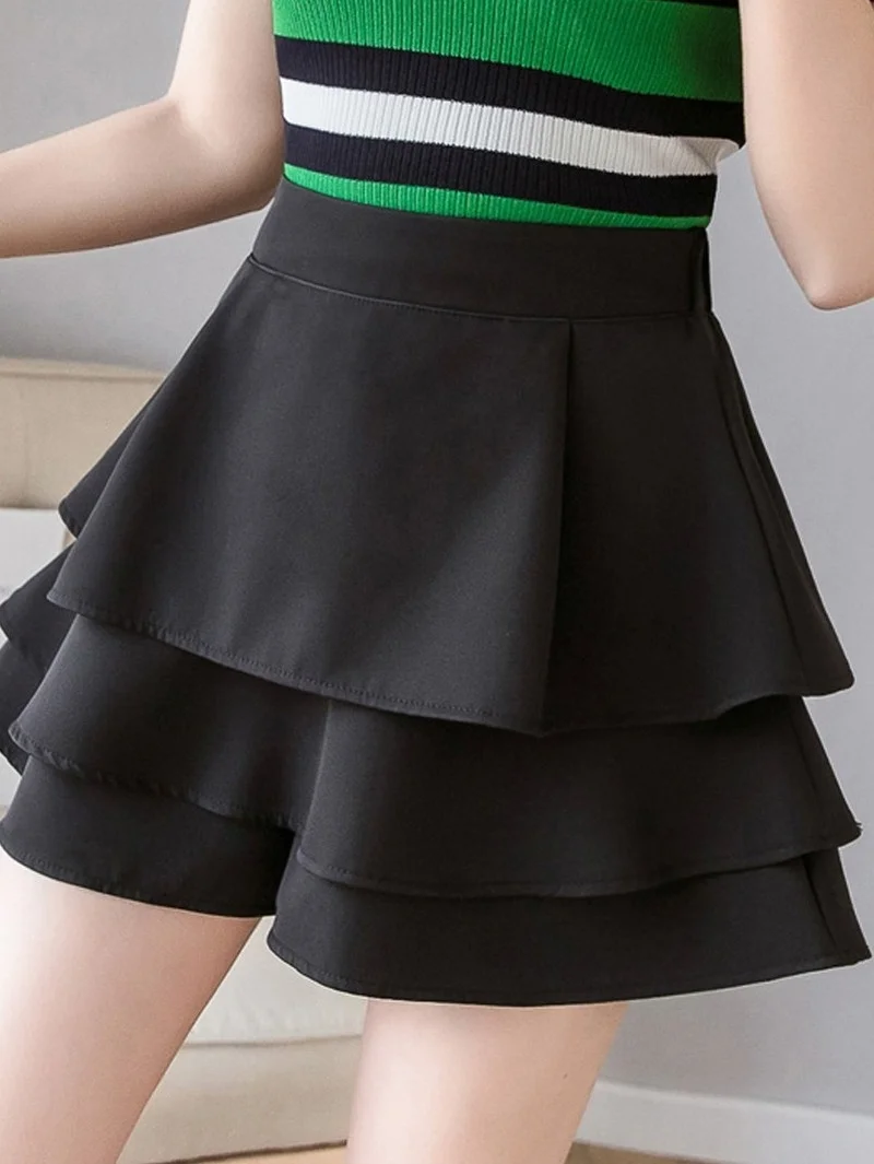 compression shorts Chic Sweet Female Shorts Skirts Kimutomo 2022 Spring New Cute Solid Ruffles Stitching Elastic High Waist Versatile A-line Short shorts Shorts