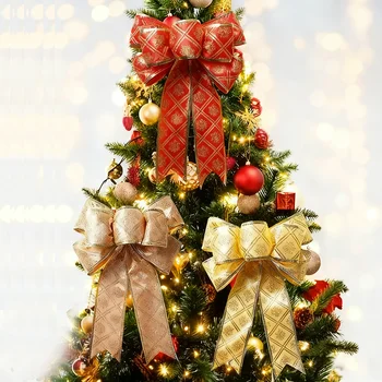 35×24cm Bow Knot Snowflake Plaid Bow KnoNEW Christmas Tree Decoration Holiday Atmosphere Large Gold Border Bow Knot Gift Decor