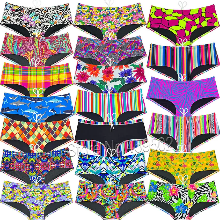 Men's Swimwear Colorful Printed Swim Briefs Board Surf Shorts Boxer Male Summer Swimsuits Drawstring