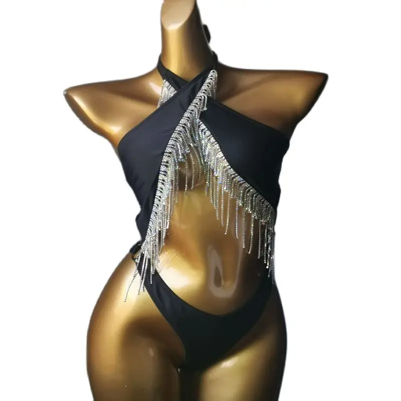 

Women's Swimwear Swimsuit One Piece Bikini For Girls 2023 Summer Beach Glitter Rhinestone Tassel Sexy Cut Out Bandage Swimsuits