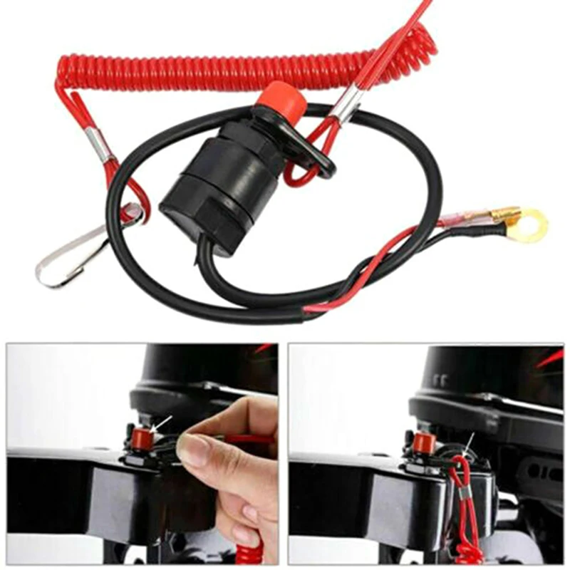 BoatOutboardEngineMotorKillStopSwitchSafetyTetherLanyard