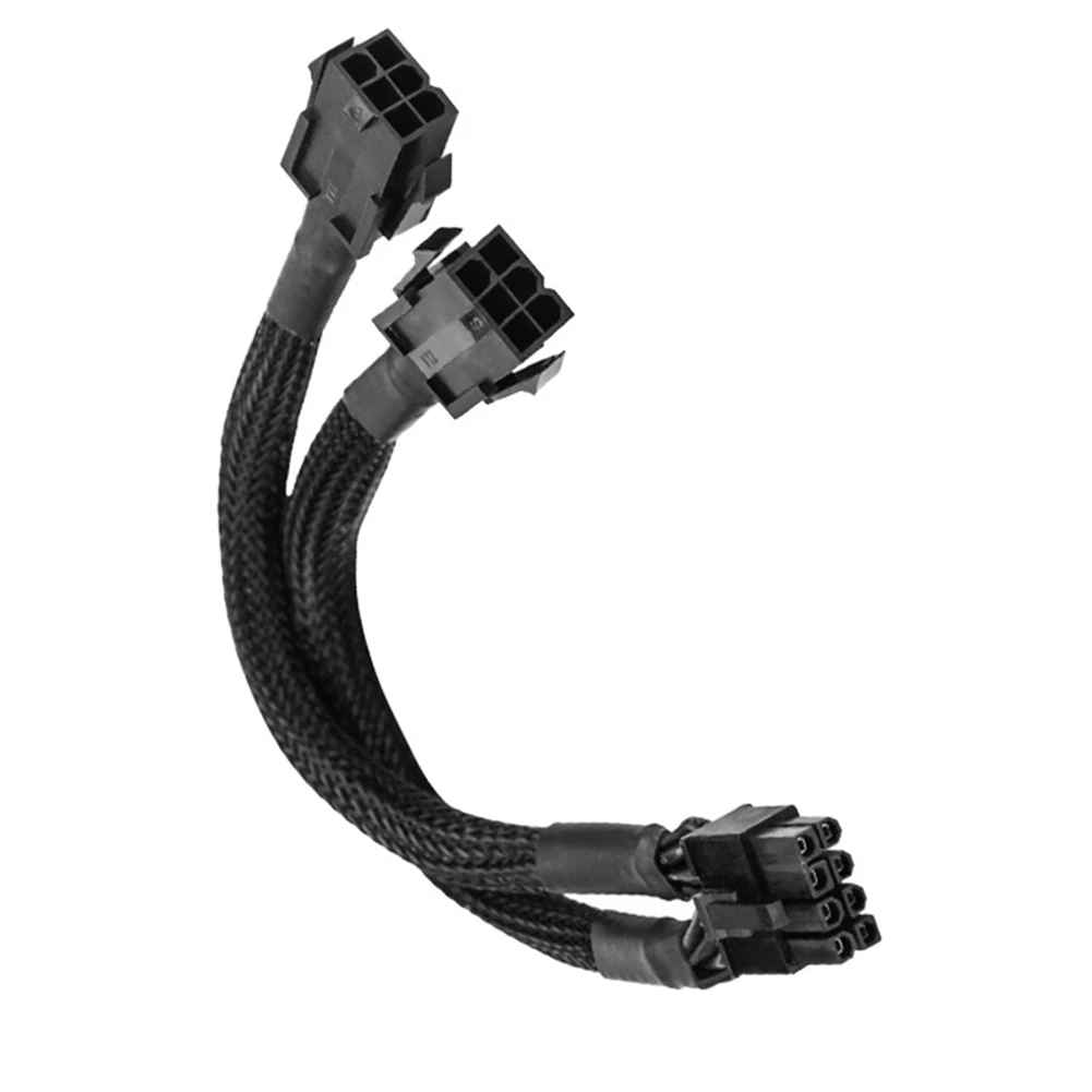 Dual 6 Pin Female to 8 Pin Male GPU Power Adapter Cable Braided Sleeved 20cm Power Sleeved Cable