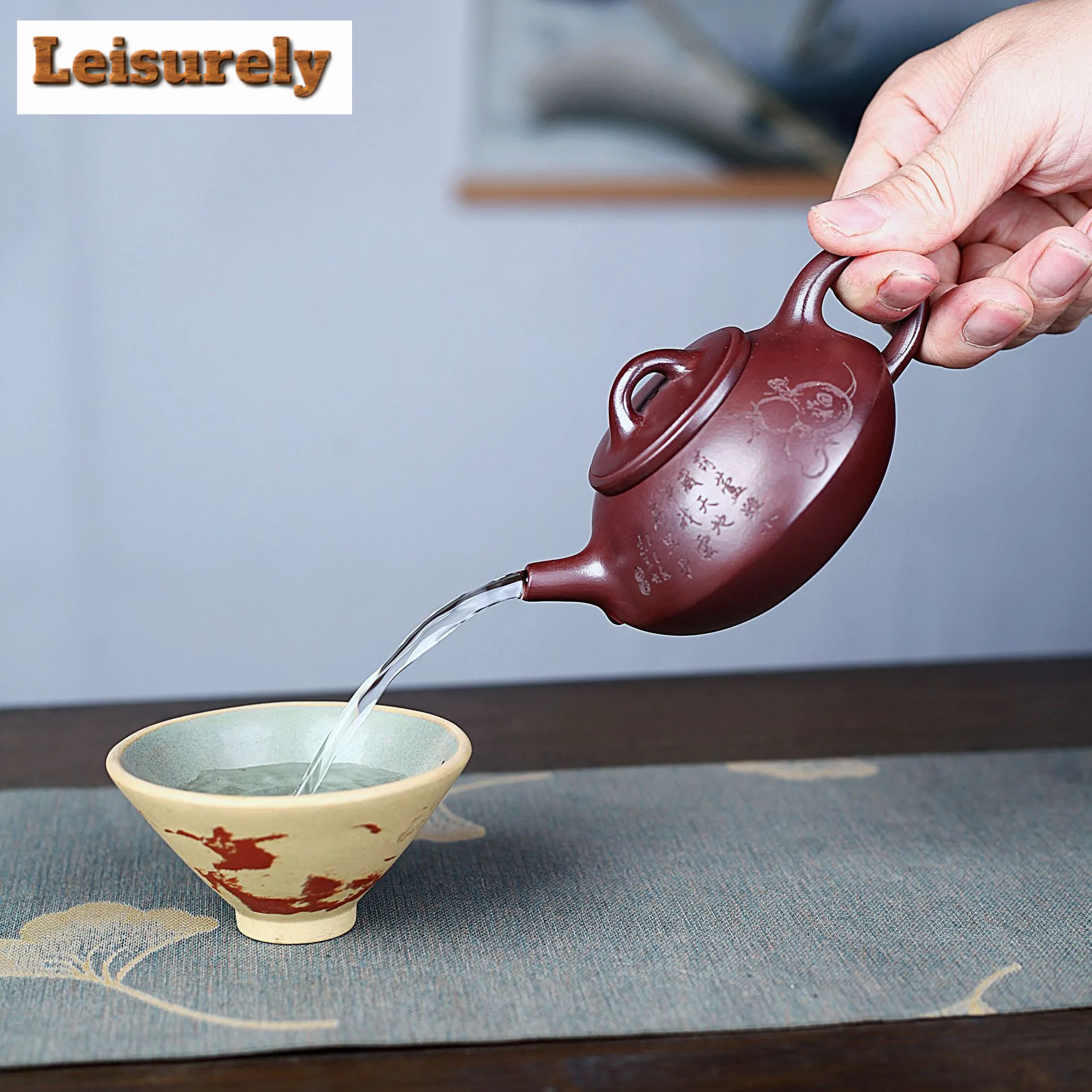 180ml Antique Yixing Purple Clay Teapots Handmade Gourd Pot Raw Ore Purple Mud Kettle With Strainer Zisha Tea Set Tableware Gift