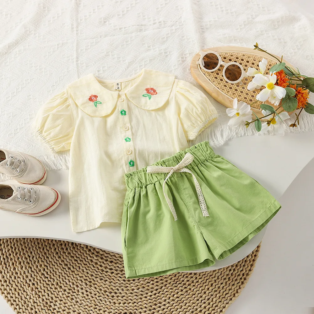 

Children's Sets Flower Embroidery Tops + Shorts 2Pcs Clothing Sets Baby Girl Outfit Set Kids Clothes Girls Kids Boutique Clothes