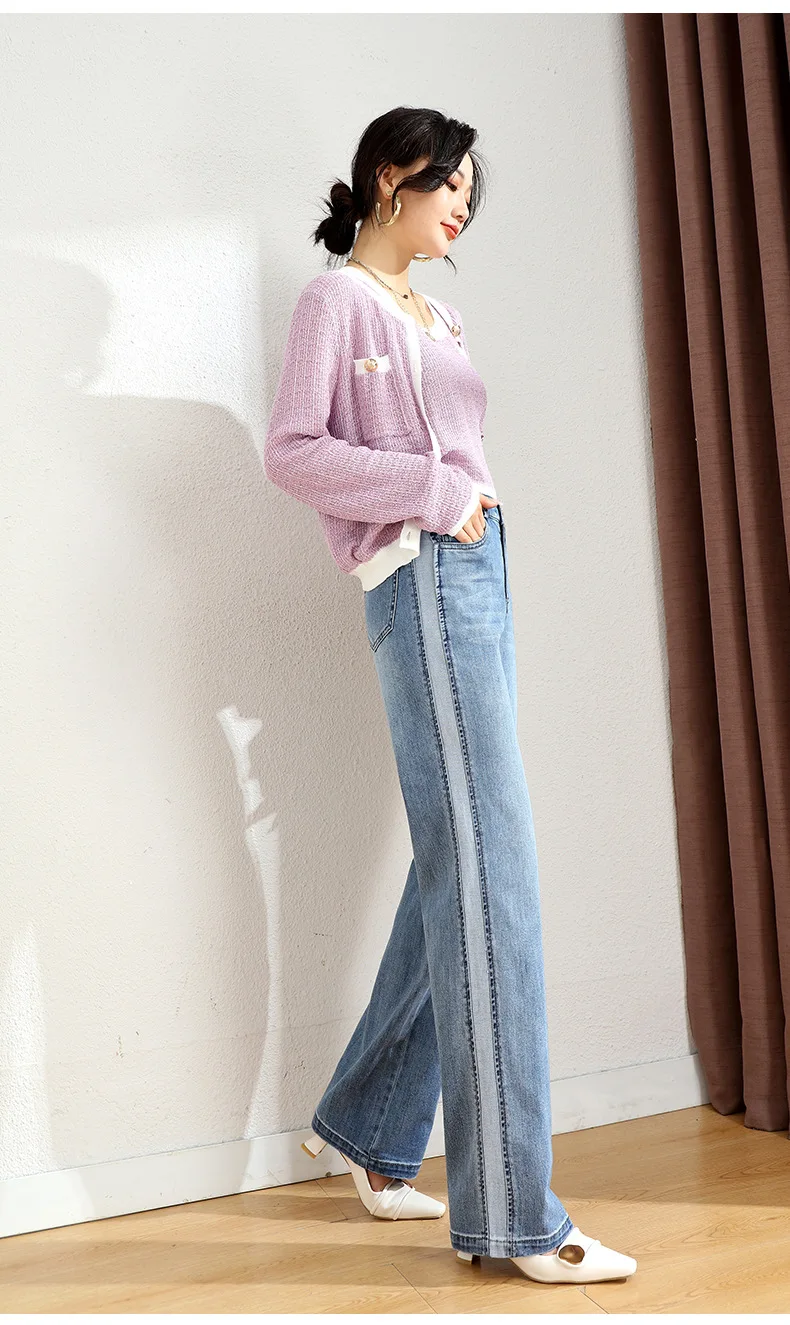 purple brand jeans 2022 New Pattern Women Fashion Jeans Straight-leg Korean Style Streetwear Casual Striped Bleached Loose-fitting Wide Denim Jeans white jeans