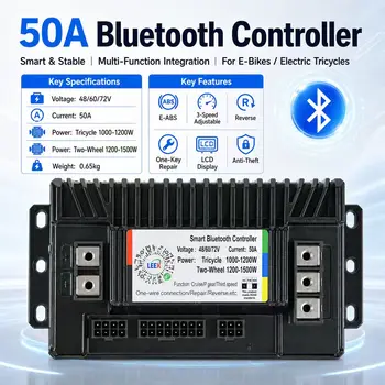 Controller per Bici Elettrica Bluetooth 50A 48V/60V/72V, Controllo Motore Brushless E-bike con E-ABS, Controllo Velocità Inversa e Antifurto