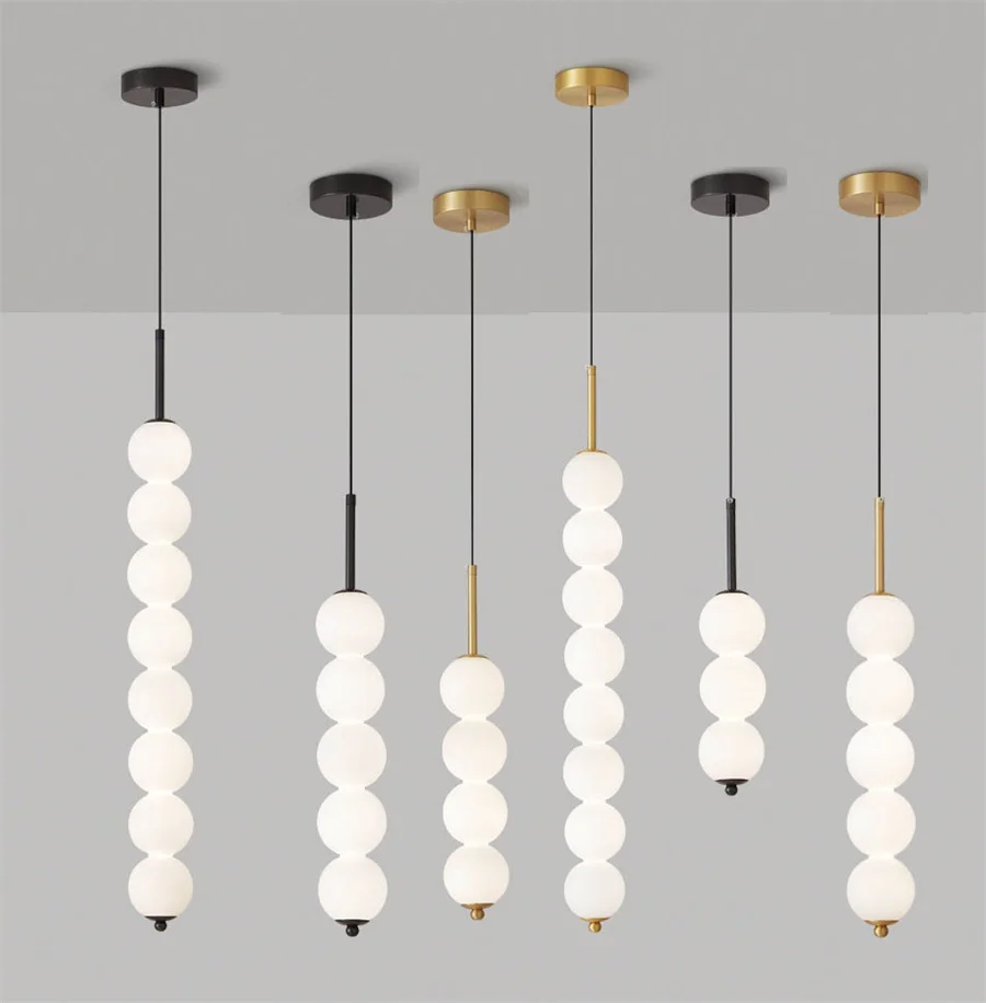 

Series Glass Ball Bedroom Bedside LED Pendant Lamp Copper Long tube LED Pendant Light Kitchen Island Restaurant Hanging Light