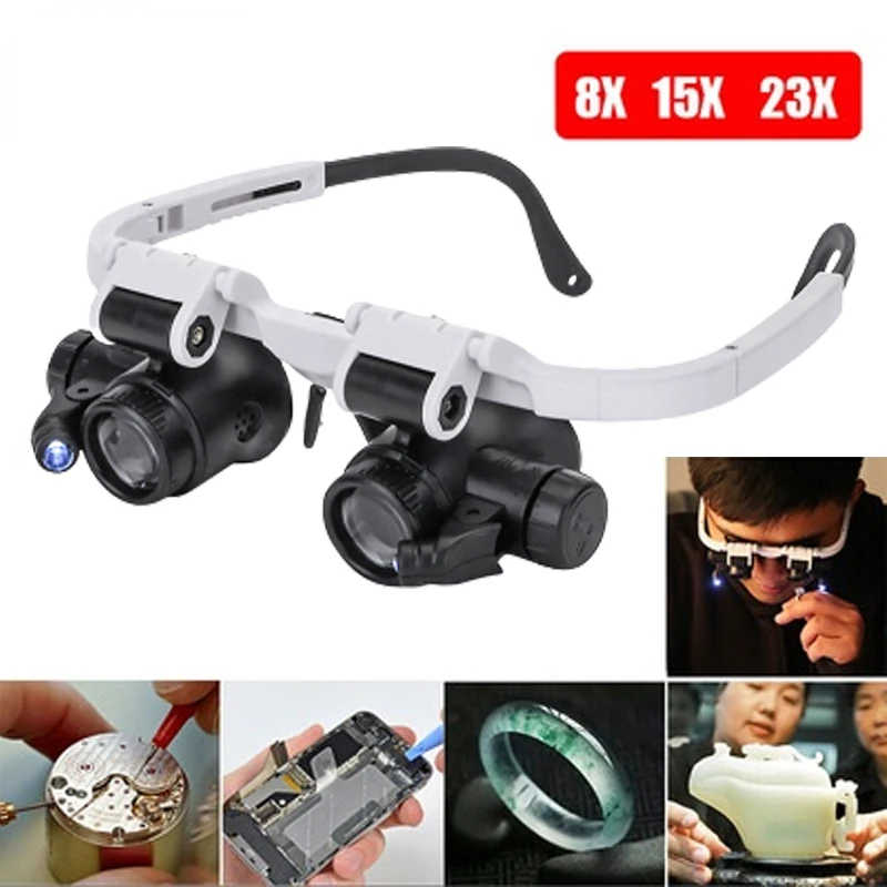 

8X/15X/23X Jeweler Watchmaker With Led Light Magnifying Glass Headband Magnifier Glasses Reading Led Magnifying Glass Glasses