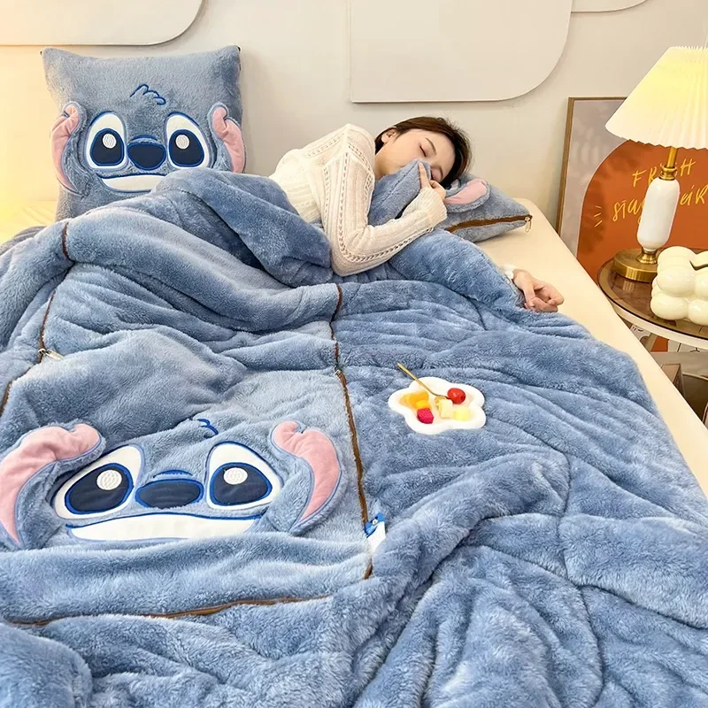 thumbnail image 1 of Manta de invierno con bordado de Stitch de Disney, nueva manta de almohada 2 en 1 con Mickey Mouse, para sofá, oficina, siesta, regalos de Navidad, 1 of 4