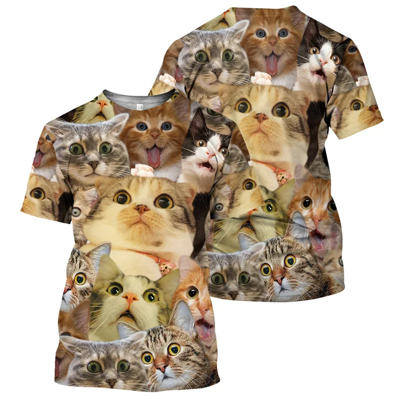

Ginger Cat 3D Print T-shirt Men Fashion Casual Short Sleeves Round Neck British Shorthair Cat Pattern Tees Summer Street T Shirt