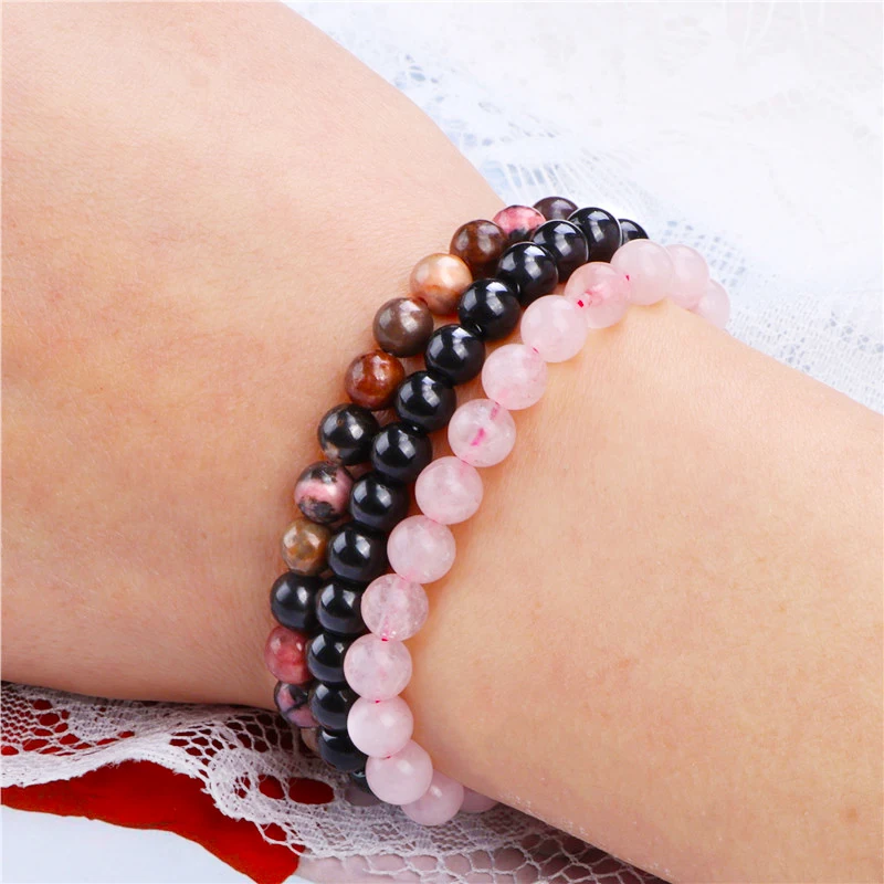 Bracciale In Pietre Naturali Di Rodonite – Perle 8 Mm, Colore Rosa/marrone/nero, Per Litoterapia, Amore E Compassione, Uomo E Donna, 19-21 Cm