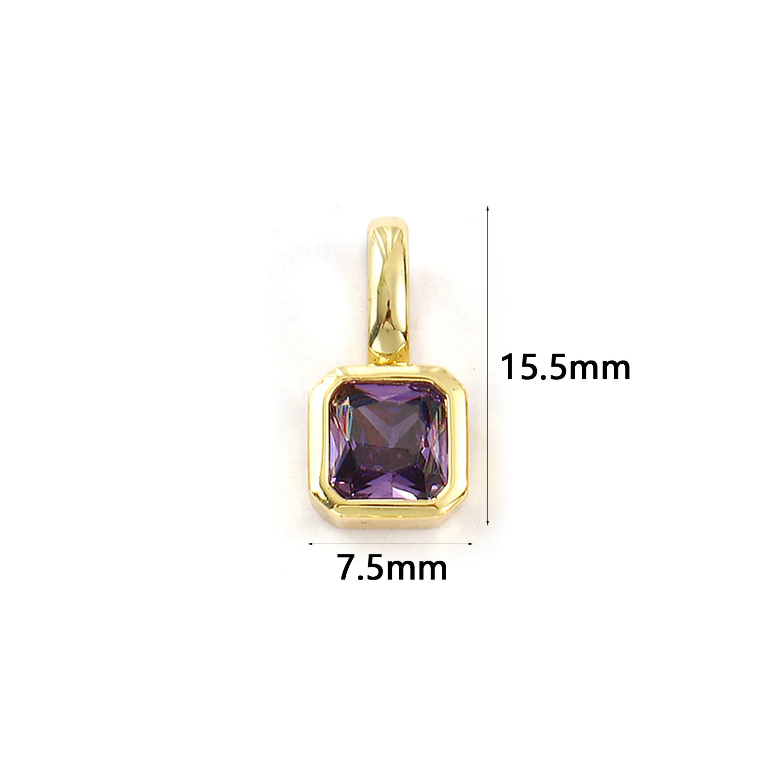 1 Stück Messing- und Zirkonia-Geburtsstein-Charms, 18 Karat vergoldet, quadratische Anhänger für DIY-Halsketten-Schmuckherstellung, 15,5 mm x 7,5 mm – Detail 10